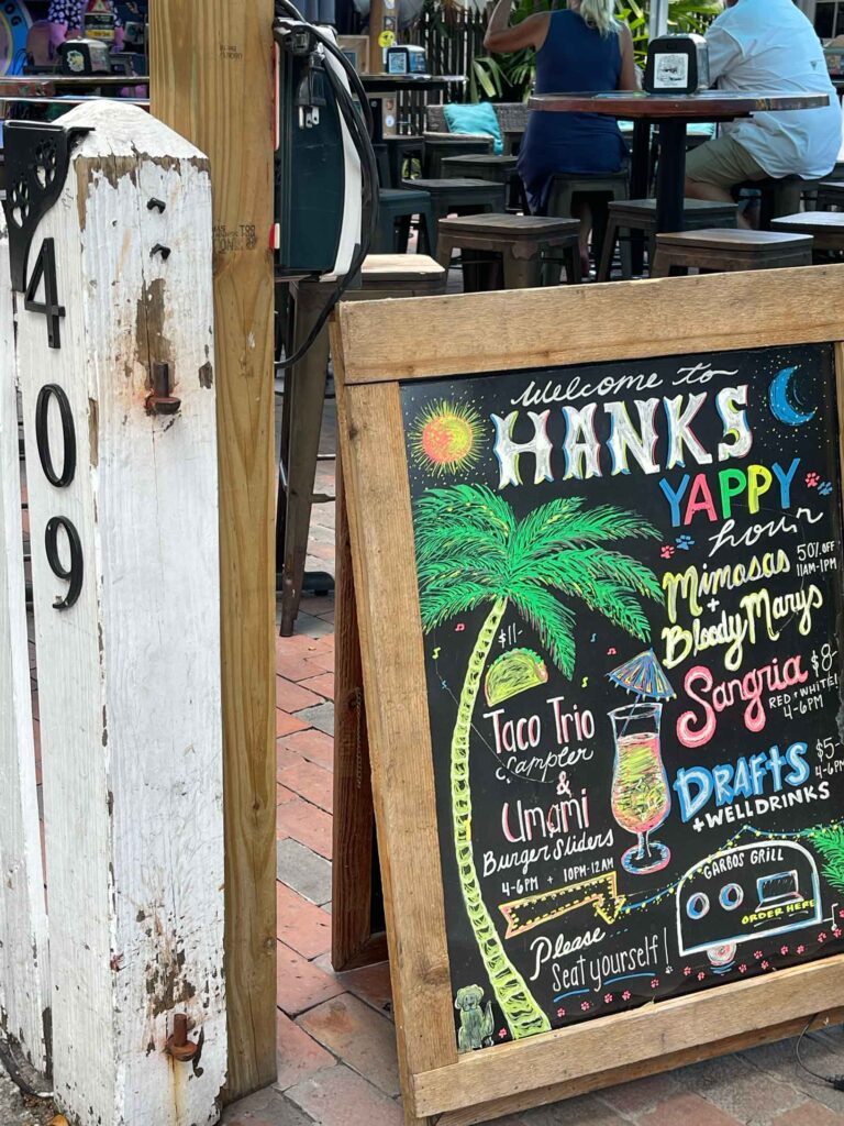 Sign to Hanks bar.  Best white peach sangria on the island