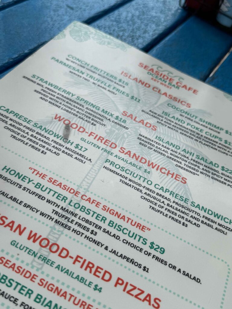 seaside cafe menu